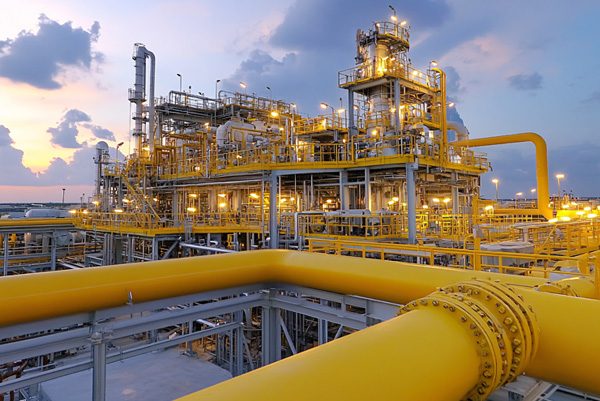 Large LNG facility with steel piping and infrastructure