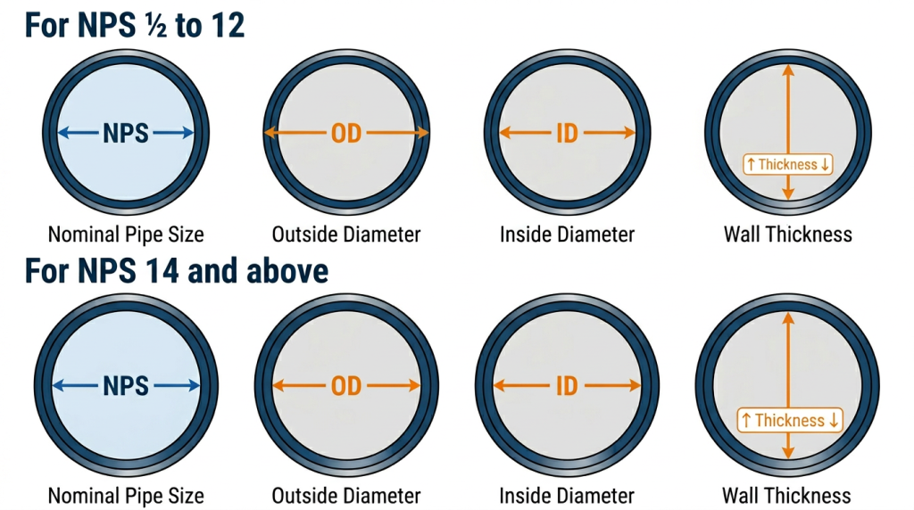 Diagram showing various NPS sizes compared