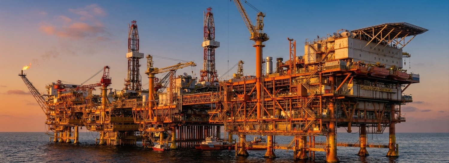 Oil and gas industry with refineries, pipelines, and storage facilities.